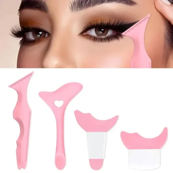 4 Pcs Eyeliner Stencils, Silicone Winged Tip, Professional & Quick Cat Eye Makeup Tool for Beginners (Pink)