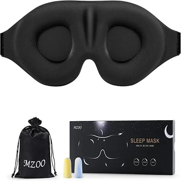 Sovemaske til sidesovende, unisex, 3D sovemaske uden tryk på øjnene, patenteret lysblokerende design, sort.