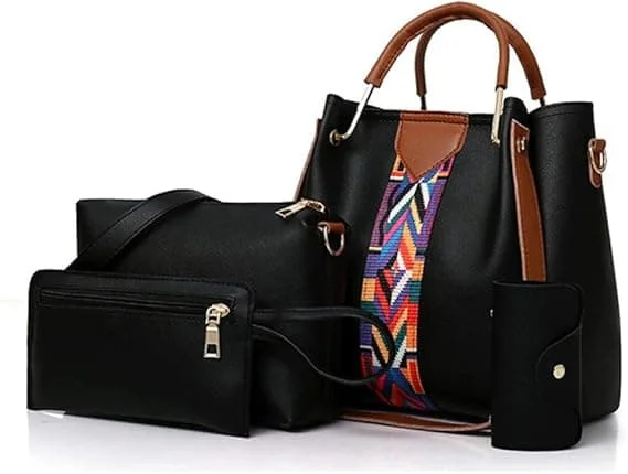 Dameveskesett 4 i 1 Myk PU-skinn Topphåndtakveske, Tote Bag, Skuldervesker Crossbody Bag Lommebok Veskesett