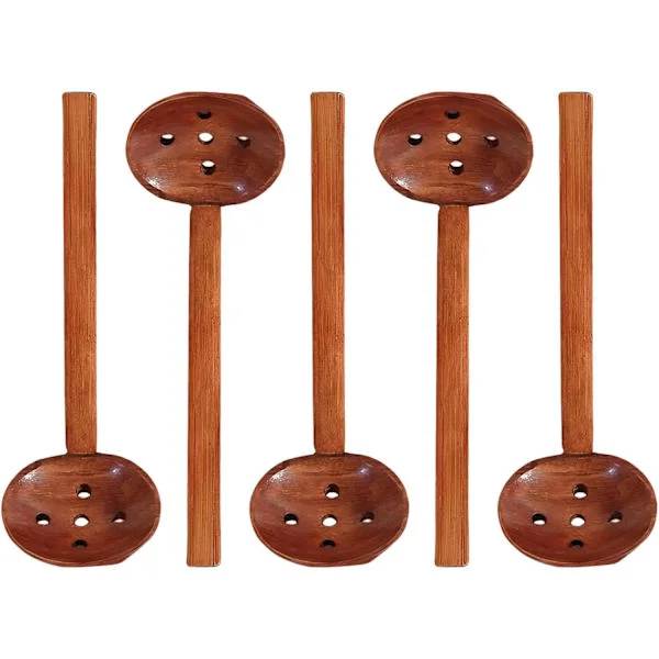 Treskjeer, 5 Deler Japansk Langt Håndtak Skilpaddeskje Ajisen Ramen Skje Premium Tresleiv for Grøt Ramen Suppe Slotted spoon
