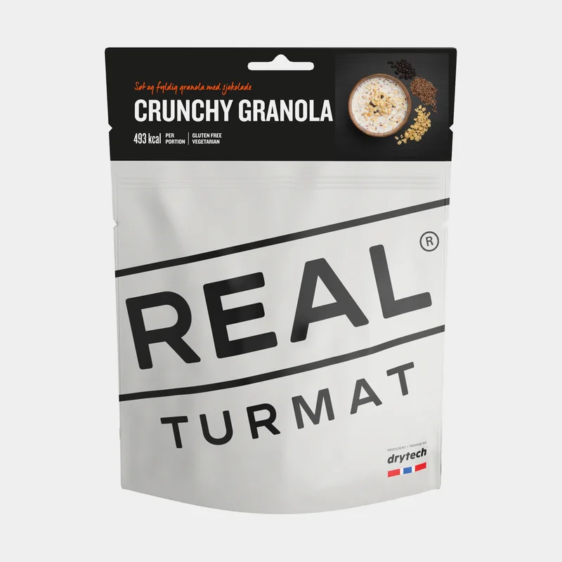 Comida liofilizada / comida para camping Real Turmat Crunchy Granola, sin gluten y vegetariana, paquete individual, 280 g