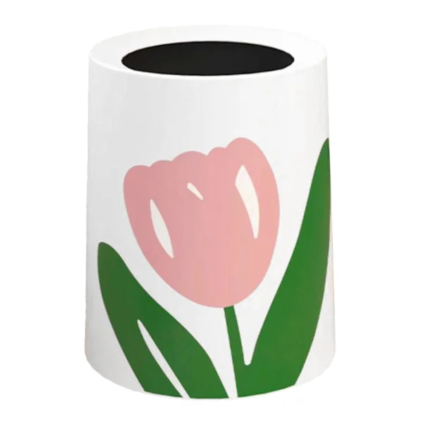 Floral Waste Bin Large Opening Soot Look Modern Style Trash Can Kitchen Bathroom Bedroom Round Small Size