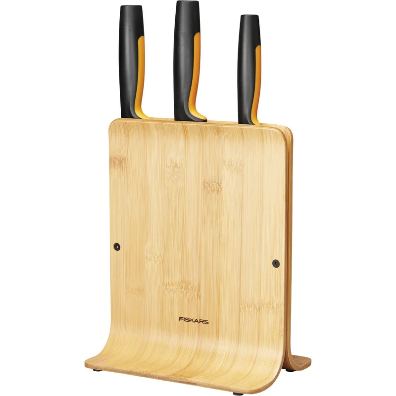 Fiskars Functional Form Knivblock i bambu med 3 knivar, Grillar