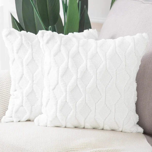 Sett med 2 myke plysj korte ull fløyel dekorative putetrekk luksuriøs stil pynteputer putetrekk putetrekk for sofa firkantet 45x45 cm_max