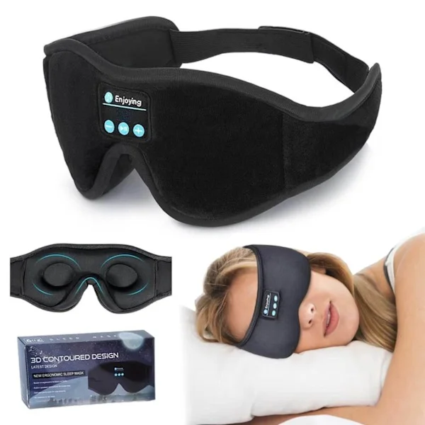 3D Memory Foam Sovmask med Bluetooth Hörlurar och Timer | Lyx Sovhörlurar Svart