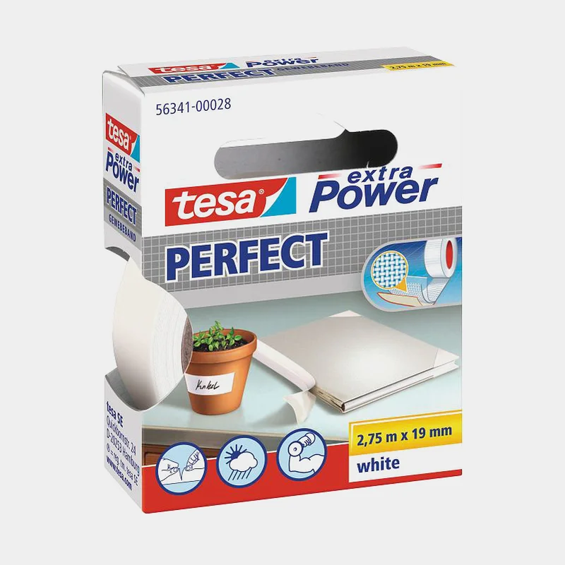 Vävtejp / tesaband Tesa PERFECT Extra Power, 19 mm x 2.75 meter, vit