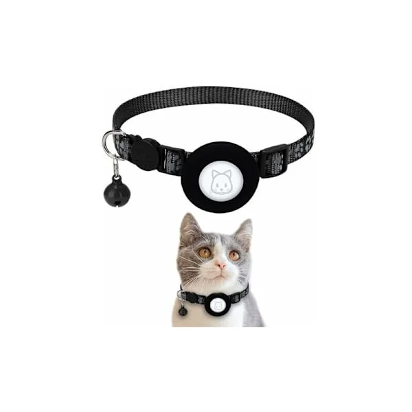 Airtag Apple Air Tag Kattehalsbånd med Sikkerhedsspænde og Klokke, 1 cm Bred Reflekterende Kattehalsbånd med Airtag Holder til Katte, Hvalpe, 