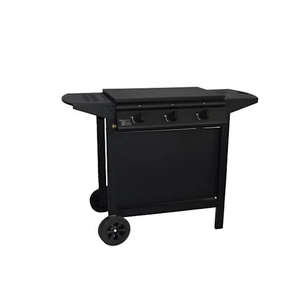 Gasgrill + stekhäll - GRILL GARDEN - Svart - 3 brännare - Med skyddslock - Piezoelektrisk tändning