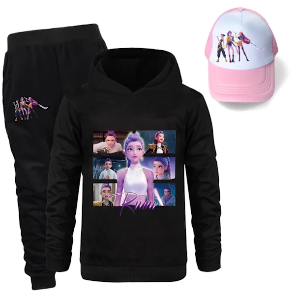 Kpop Demon Hunters 3-piece set with sweatshirts, pants, and sun hats for boys and girls black