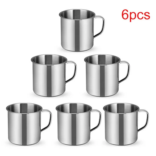 6st Utomhuscamping Vandring Temugg kopp rostfritt stål kaffe Silver 6pcs