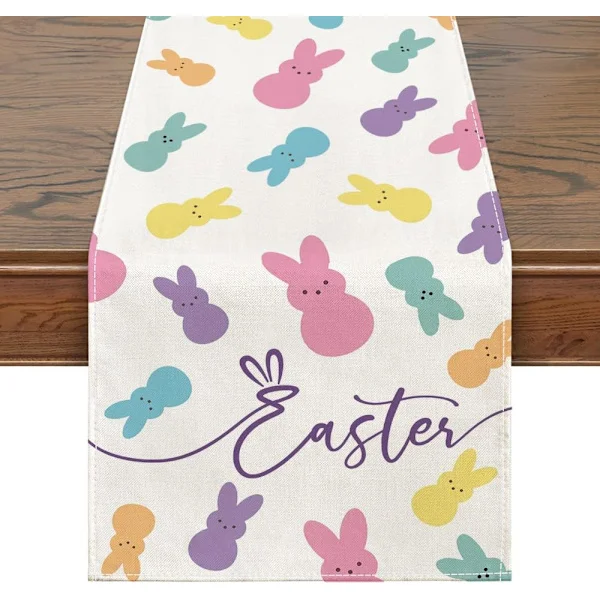 Easter Table Runner, Easter Decoration Colorful Easter Tablecloth Seasonal Spring Holiday Indoor Outdoor Table Decoration (13" x 72")