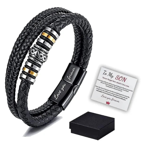 Till Min Son - Älskar Dig För Alltid Läderarmband, Flätat Läderarmband för Män