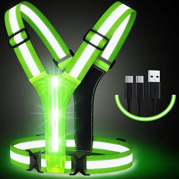 [LCS] LED Reflekterande Väst Löparutrustning, USB Uppladdningsbar LED Lysande Väst