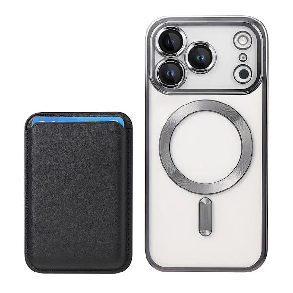 Black Magnetic Case Set Compatible with iPhone 17 - Electroplated PC Case with Card Holder