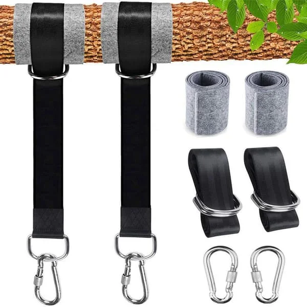 Hängmattband, 1 par (svart) Upphängningsband, trädskydd, för gunga/hängmatta/campingfäste Vattentät nylon 150 cm x 5 cm Max belastning 500 kg