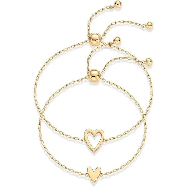 1 stk. sæt med hjerteformede charme-armbånd i forgyldt guld til kvinder | Justerbart kærligheds- og venskabsarmbånd