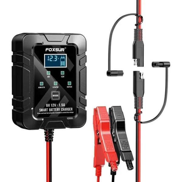 1.5A Bilbatterilader. 6V 12V. Helautomatisk Smart Batterilader. Vedlikeholdslader. For Biler og Motorsykler