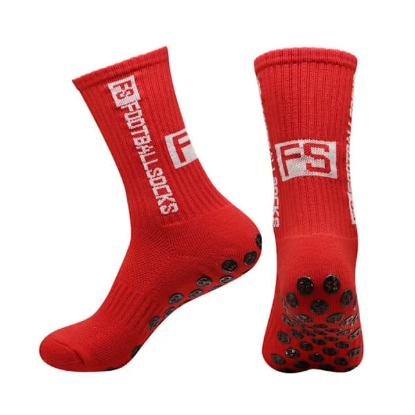 4 par SOCR sokker, skridsikre sportssokker, basketball sokker, prikkede skridsikre bomulds SOCR sokker 4 par, rød, one size rød One Size