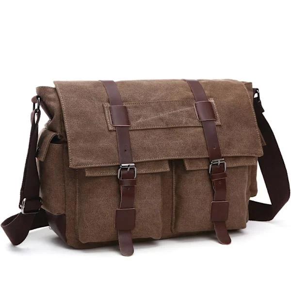 Herre Canvas Crossbody Veske (kaffe) Messenger Veske Canvas Veske Skulderveske Dataveske Messenger Veske Retro Enkel Skulderveske