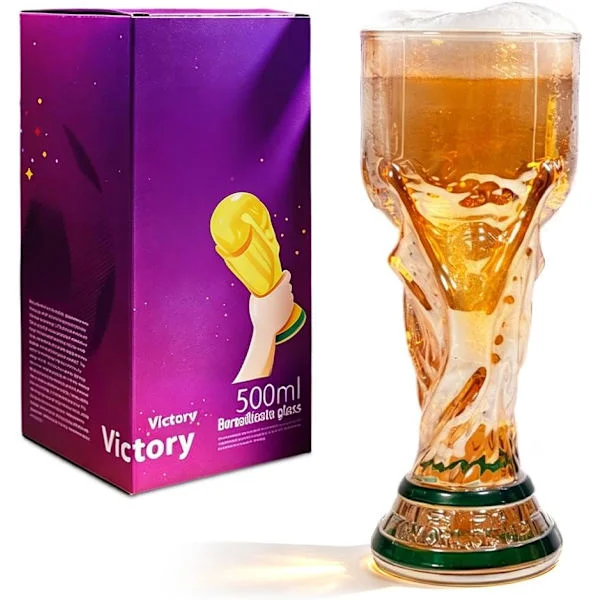 2026 World Cup Trofé Ölglas 500ml – Hållbart Glas, Elegant Fotbollspresent för Män Pappa Fars Dag, Matchdag Fan Present – Klar Design