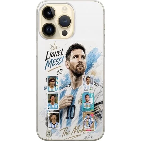 Kompatibelt Mobilskal till Apple iPhone 15 Pro Max Lionel Messi med argentinska färger och klassiska samlarkort i collage