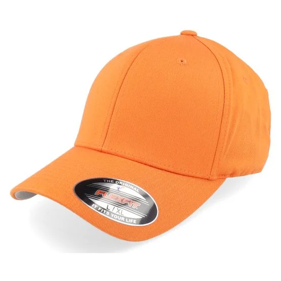 Flexfit - Oransje flexfit Caps - Orange Stretch Fit Wooly Combed @ Hatstore