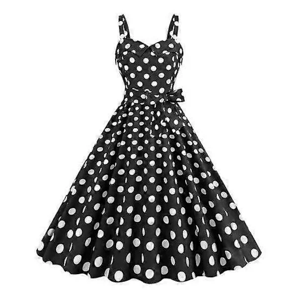 Naisten vintage-mekko 50-luvun retro A-linjainen iso swing hihaton pilkkukuosi kontrastiväri joustava rinnanympärys korkea tiukka vyötärö avoselkäinen