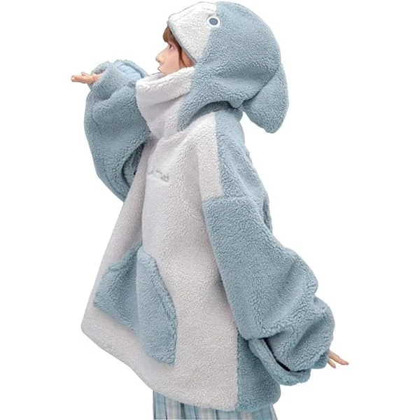 Hettegenser Dame Hettegenser Hai Plysj Hettegenser Lodden Innerfleece Løse Pullover Topper Par Klær Hjemmeklær