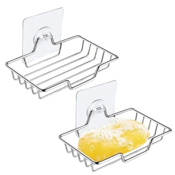 2-pack tvålkopp, tvålkoppshållare i rostfritt stål, tvålfat med sugpropp för dusch och badrum