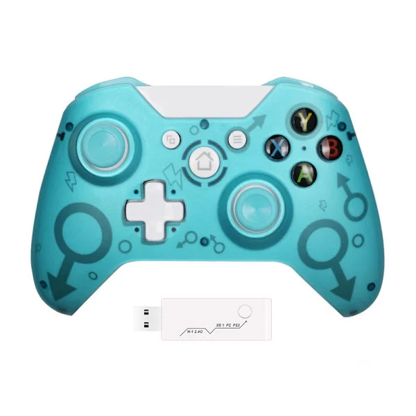 Trådlös handkontroll för Xbox One, utan headsetuttag, 2,4 GHz spelkontroll Gamepad kompatibel med Xbox One S/X PC (grön)