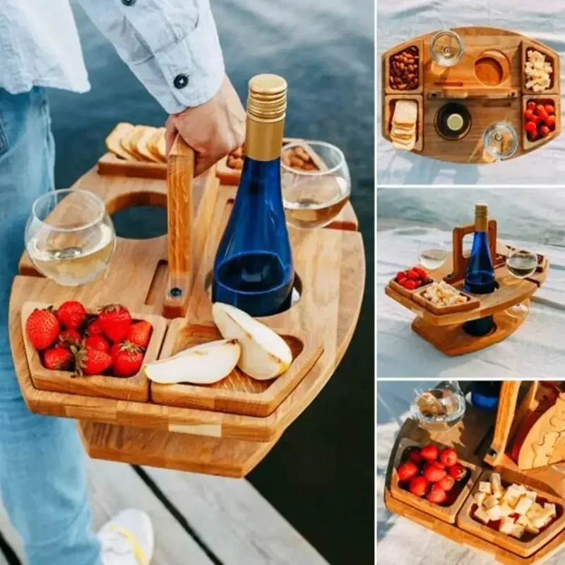 AliExpress - Table à vin pliante d'extérieur, support de verre à vin amovible, plateau de collation de fruits, Table de pique-nique Portable en bois, 