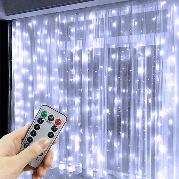 Jul USB LED-gardin ljusslinga festong LED-ljus julgransbelysning dekorationer 2024 semester bröllop dekorativ ljusslinga Vit White