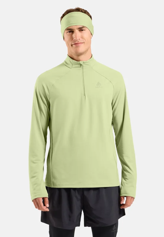 Odlo Men's Essential Ceramiwarm Running Half-Zip Mid Layer, S, green
