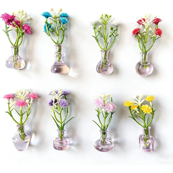 Søde Mini Vase Magneter til Køleskab, Pink mini Magnetisk vase, Sjove Æstetiske Plantepotte Magneter til Skab Kontor Køkken Dekoration (8 stk)
