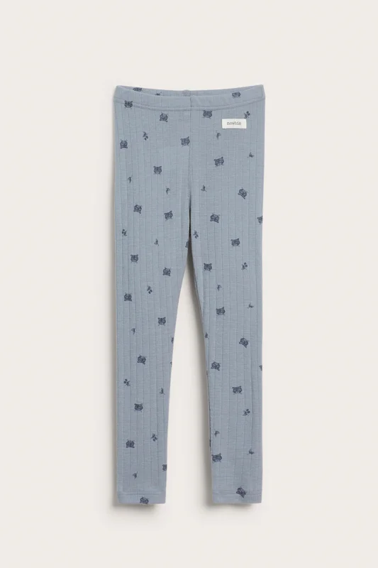 Newbie | Mönstrade leggings i merinoull Ljusblå 110 | Barn
