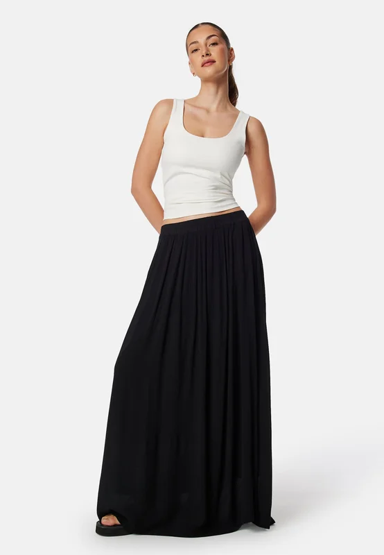 BUBBLEROOM - Viscose Crepe Maxi Skirt - Black