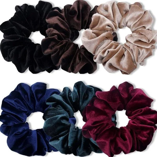 Ekstra store scrunchies for kvinner med tykt hår, premium fløyel store scrunchies, myke hårbånd, hårtilbehør, 6-pakning
