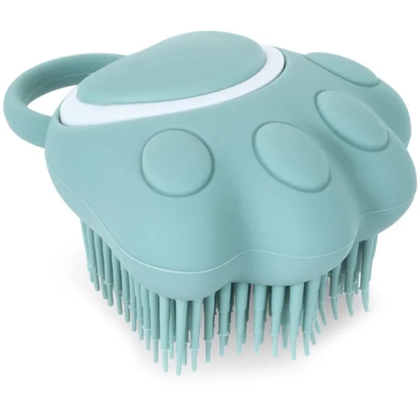 Badebørste til hunde og katte. Silikone shampoo- og massagedispenser til kort- og langhårede hunde og katte (blå poteform)