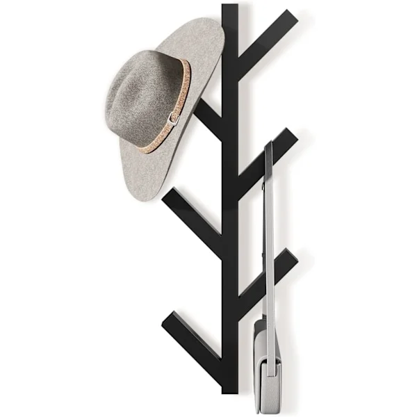Pystysuuntainen seinälle asennettava naulakko, 41 cm, metallinen moderni seinänaulakko hatuille, takeille, laukuille, eteisen makuuhuoneeseen, musta, 