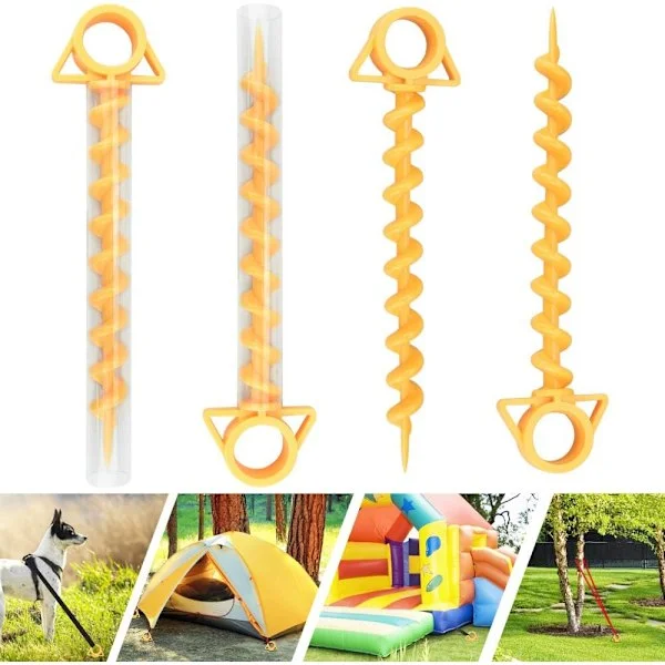 4-pack Tältpinnar Plast Skruvpinnar 30 cm Markförankring Orange Markförankring Skruvspikar Camping Tältpinnar