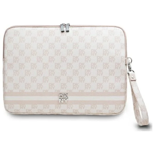 DKNY Sleeve Checkered Pattern Printed Stripes 14" Laptop Case - Vaaleanpunainen
