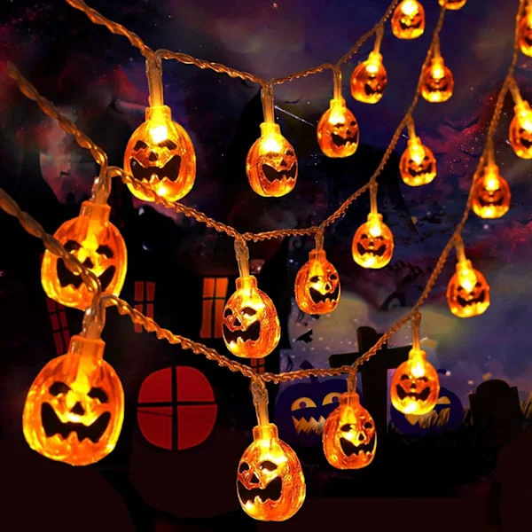 Halloween dekorasjon - Halloween - Halloween 3D gresskar lysslynge - 6 m lang - 40 lamper - LED batteridrevet - dekorativ lysslynge - Hall...