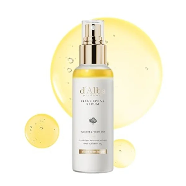 d'Alba Piedmont italiensk hvit trøffel First Spray Serum, vegansk ansiktsmist for fuktighet og glød, alt-i-ett koreansk hudpleie, 97 ml gul