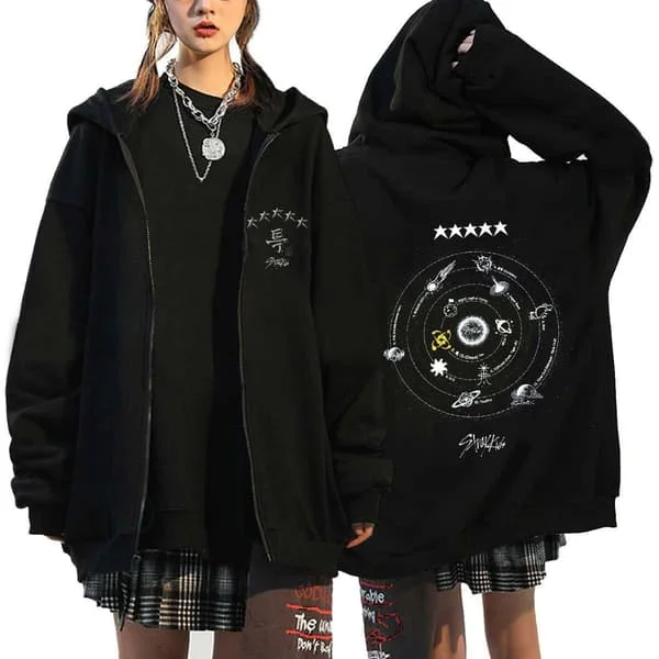 (AZC) Korealainen tähtiyhtye Stray Kids huppari miesten huppari Musta 2 Musta 2{EFY} Musta 2 XXXL