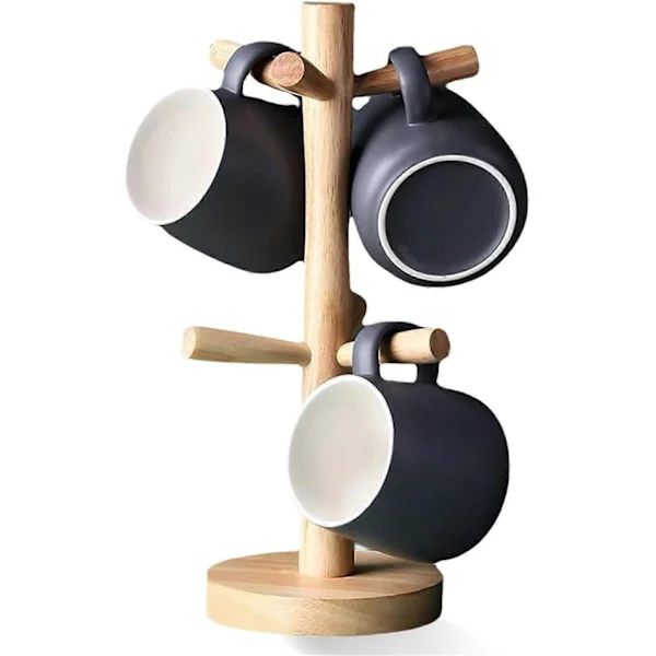 Træ krusholder, med 6 aftagelige kroge, kaffekrus holder, kaffekop holder, kaffekrus stativ, kaffekop holder, stativ