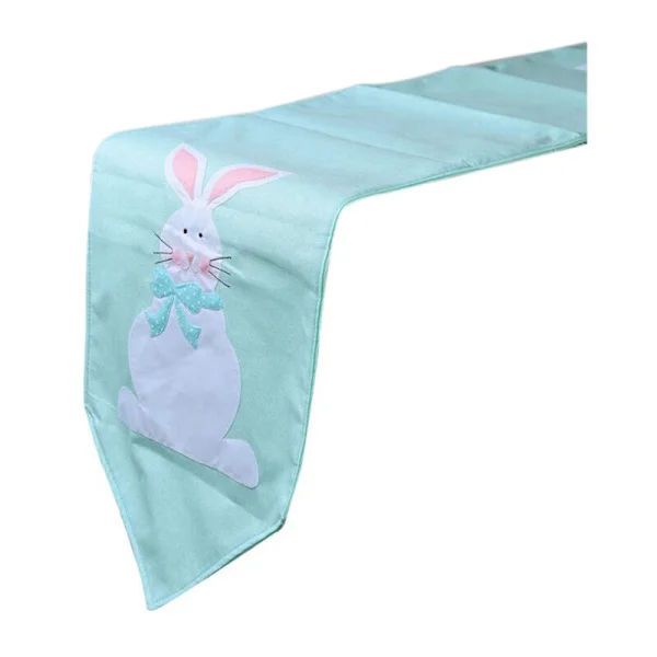 Easter Bunny Table Runner, Spring Flowers Easter Holiday Kitchen Table Runner for Home Party Decoration, Blue