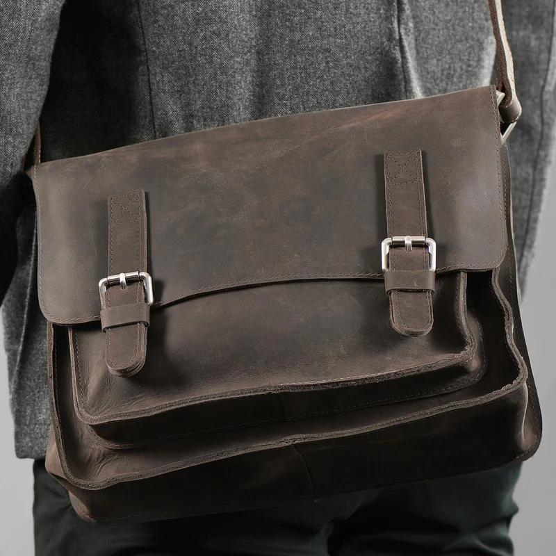 Slick Khaki Leather Briefcase for Men - Leather bags