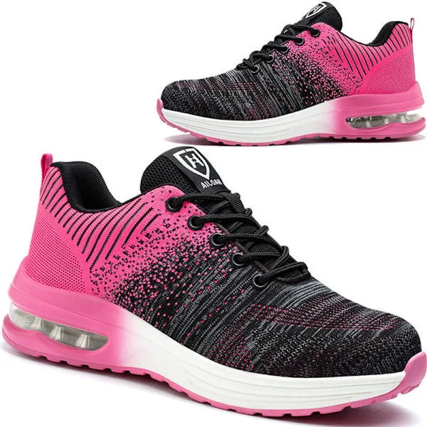 Safety Shoes Men Women Lightweight Safety Sneakers Breathable Comfortable Work Shoes with Steel Toe Cap Black-Pink Size 38