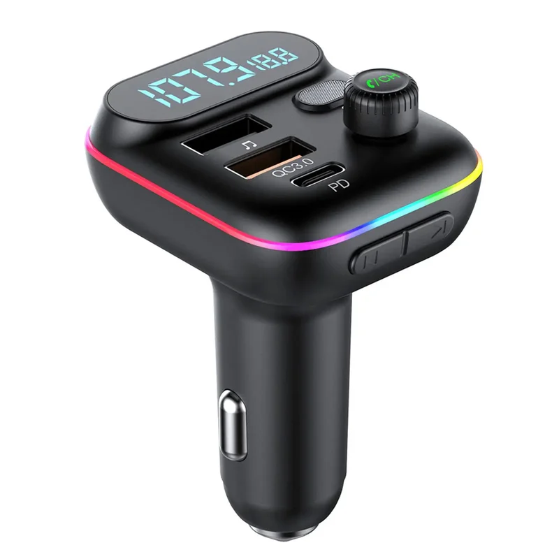 AliExpress - Auto PD 18W QC3.0 Schnellladung Bluetooth 5.0 FM Sender Dual Player Musik Typ-C Buntes Umgebungs-MP3-Licht Zigarettenanzünder