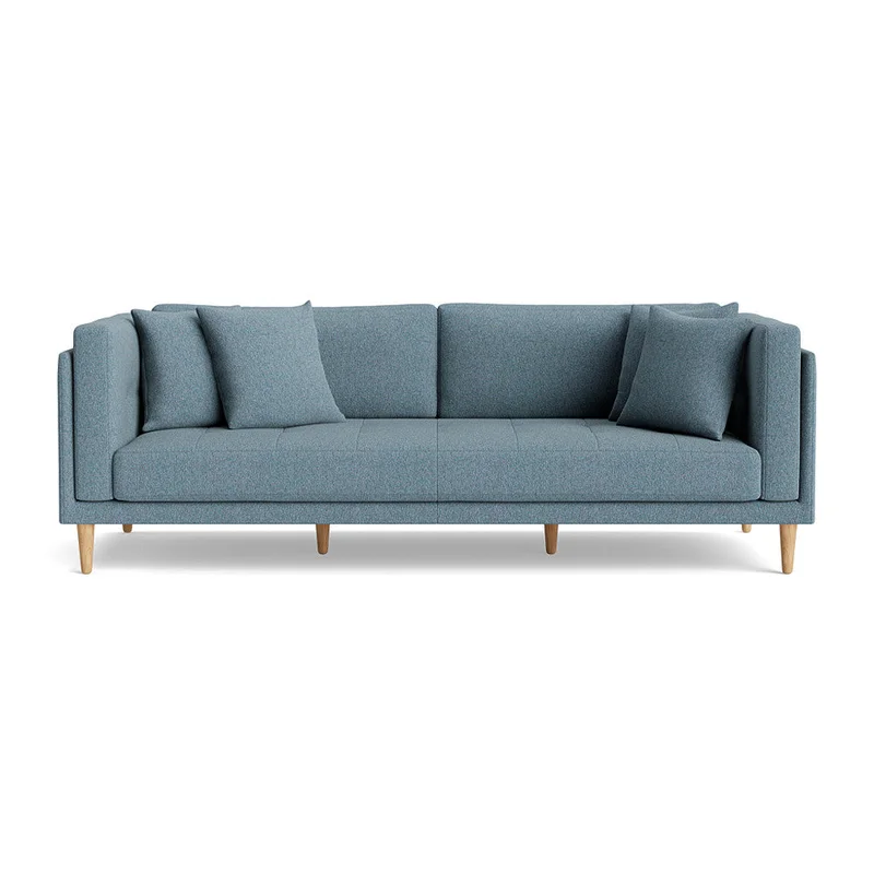 Cali 3 personers sofa - Hygge Pastelblå - 220x92x76cm - Inkl. 4 pyntepuder & Stærk Bøgetræsramme - Elegant Design - Sofa, 3 personers sofa